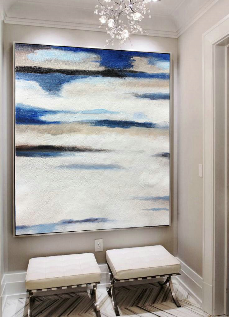 Original Extra Large Wall Art,Oversized Abstract Landscape Painting,Original Art Acrylic Painting,White,Gray,Blue.etc
